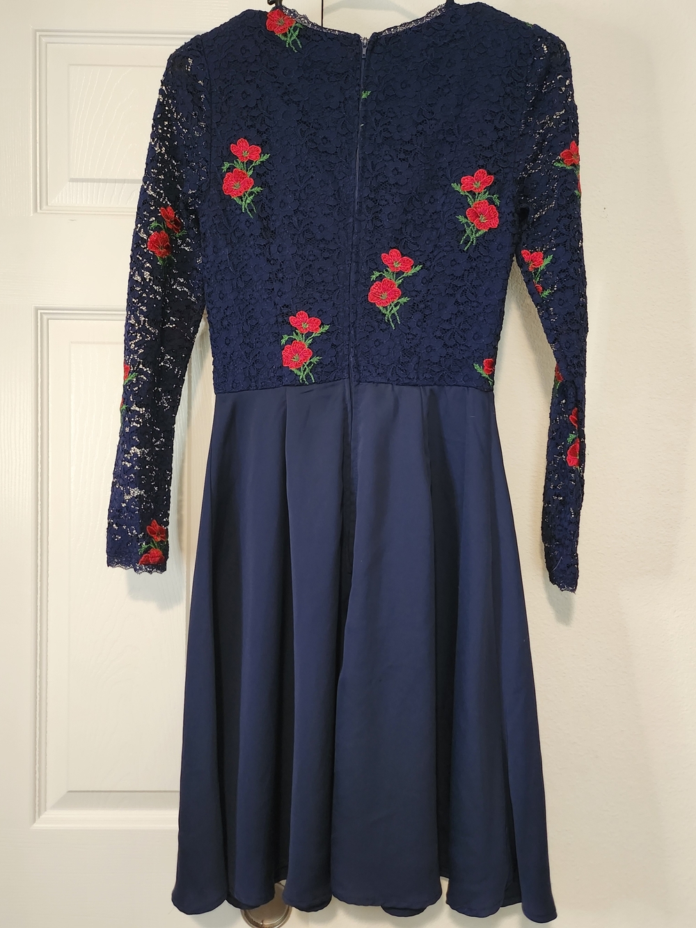 ModCloth Ready To Bloom Navy Blue Embroidered Rose Lace Fit Flare Dress - Picture 2 of 3